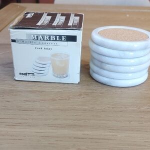 Vintage Fox Run White Marble & Cork Coasters (Set of 6) Open Box
